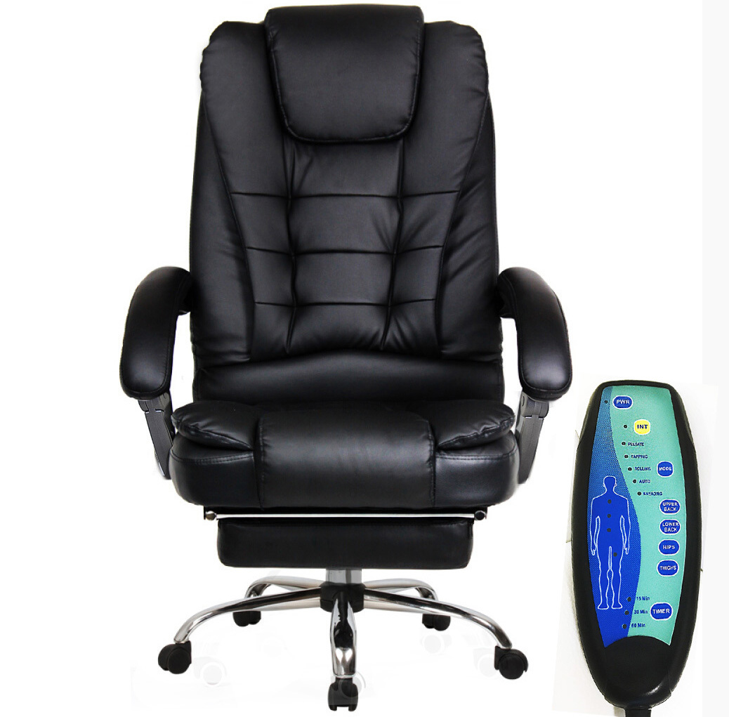 Apex Deluxe Executive Reclining Office Chair with Foot Rest & Massager (Black)