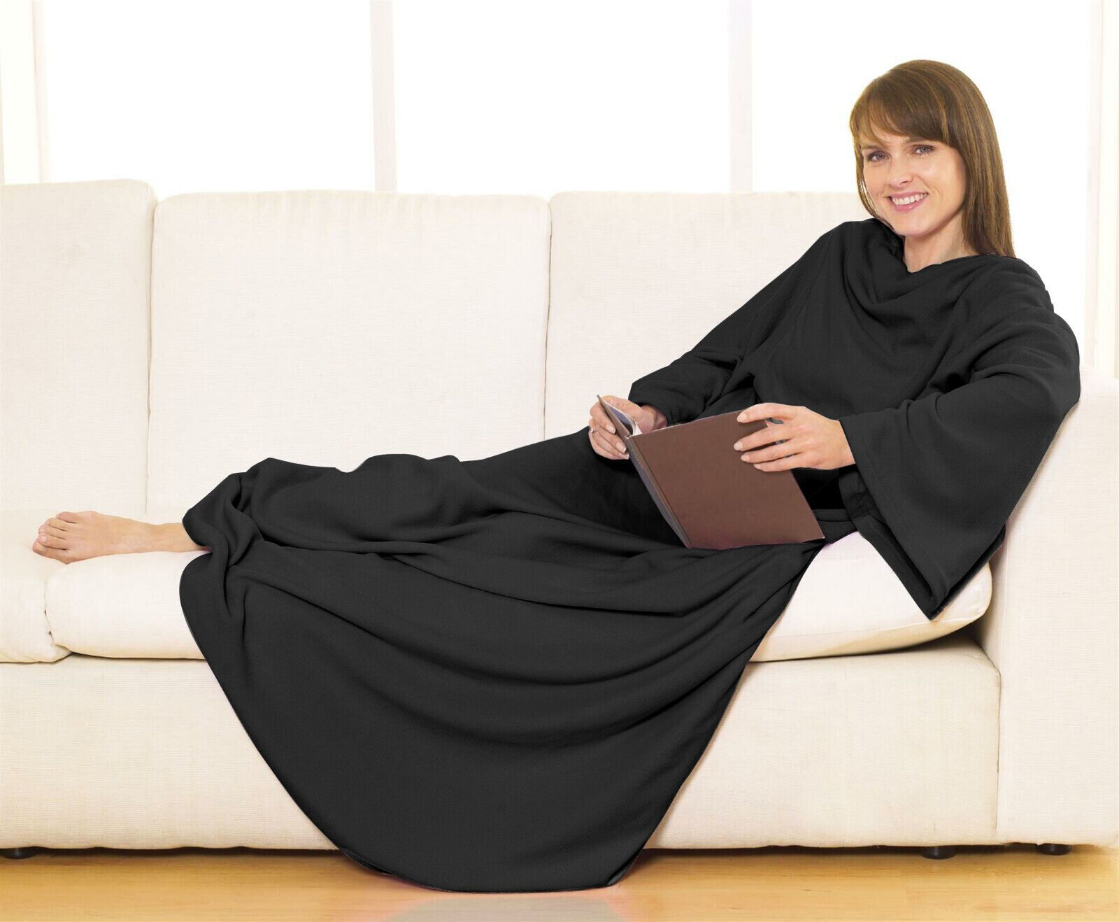 Sleeved Fleece Snuggle Blanket with Sleeves  (Black)