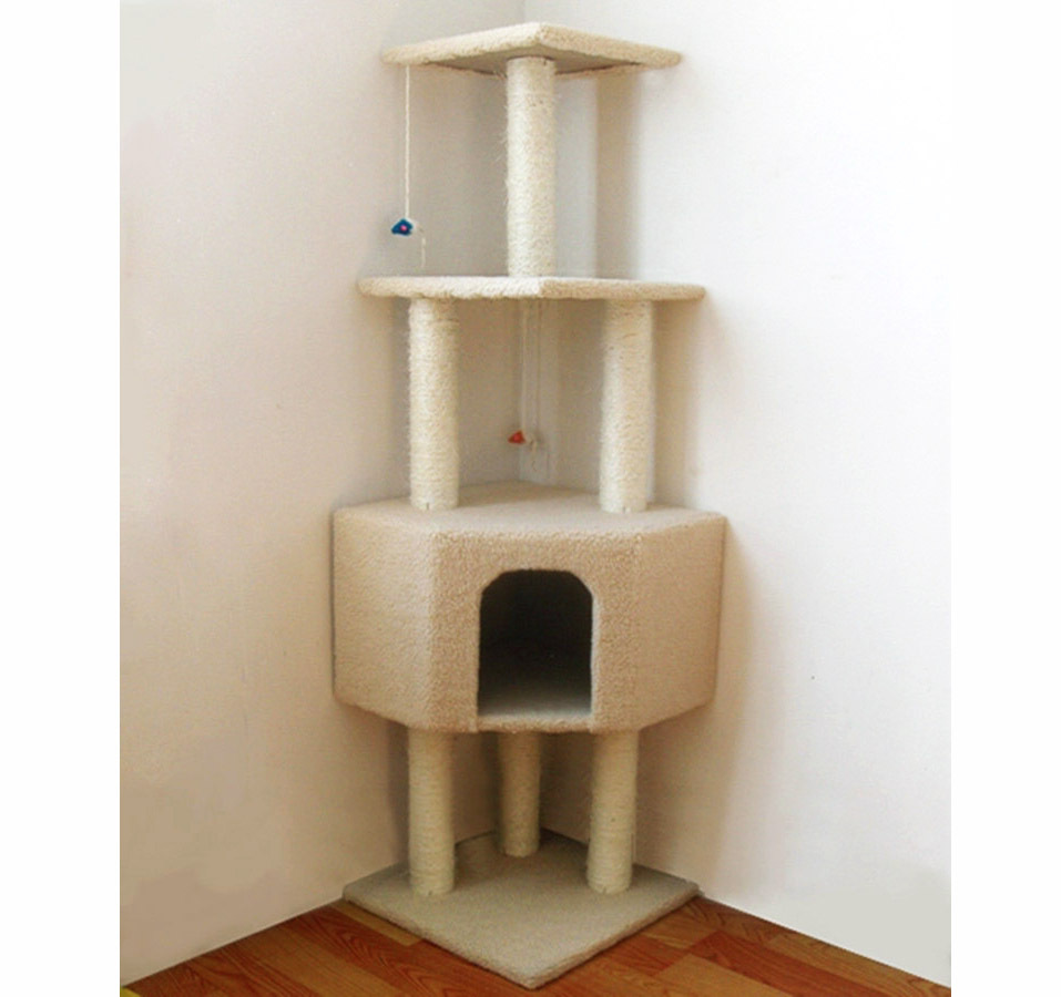 4-Level Large Cat Scratching Post Pole Tower (Cream)