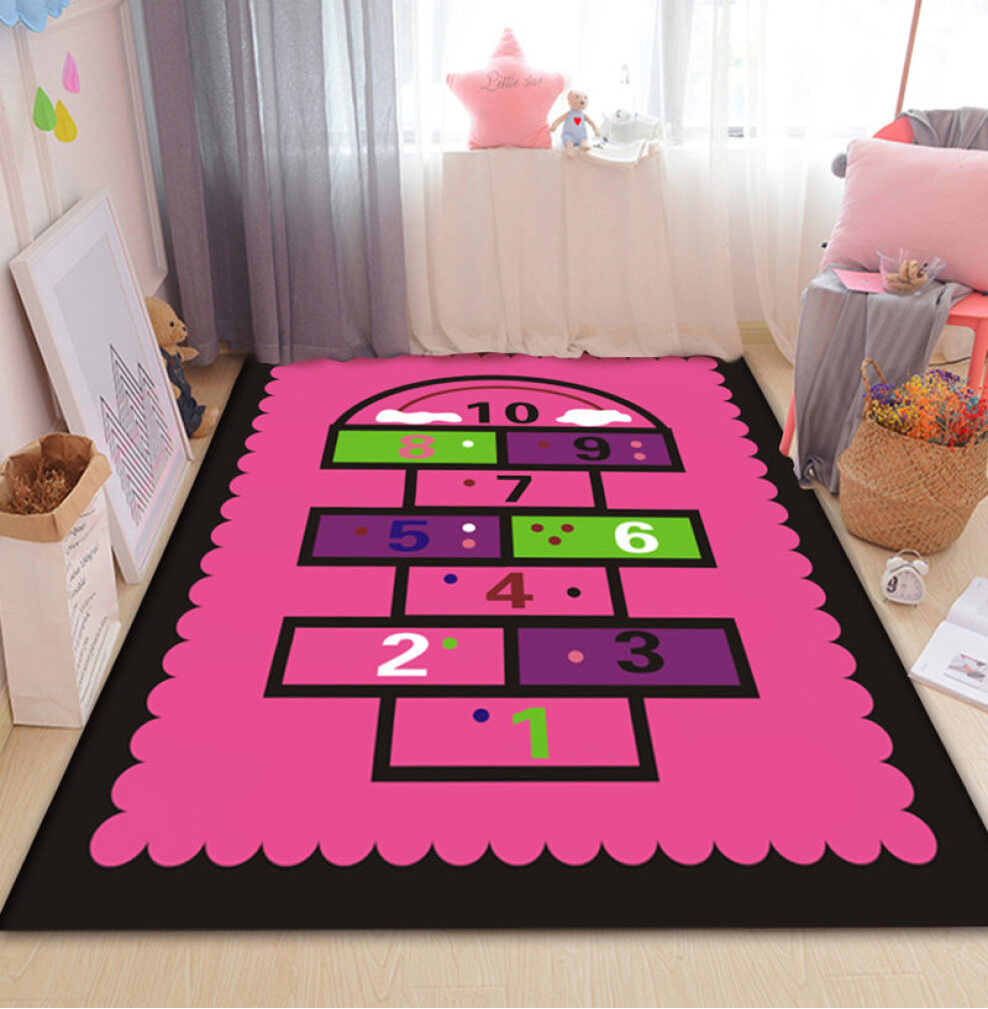 Pink Hopscotch Girls Bedroom Floor Rug Baby Kids Play Mat (160 x 100)