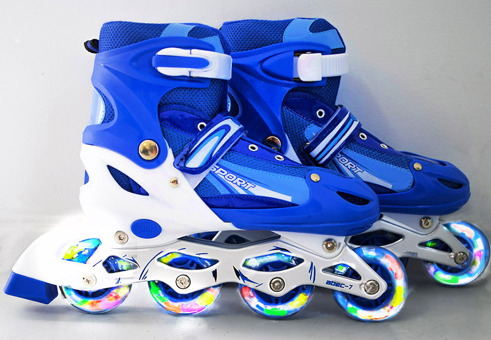 Full LED Adjustable Roller Blades Inline Skates (Blue , M)
