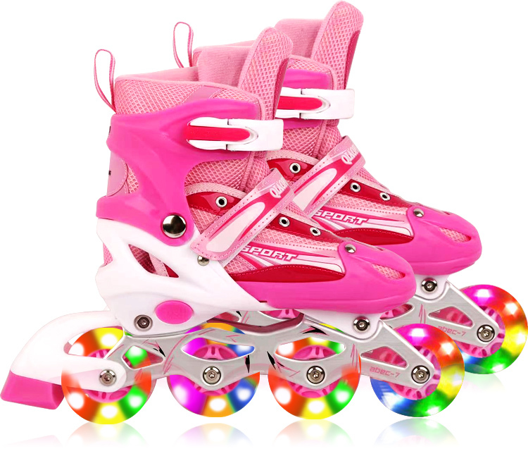 Full LED Adjustable Roller Blades Inline Skates (Pink, L)