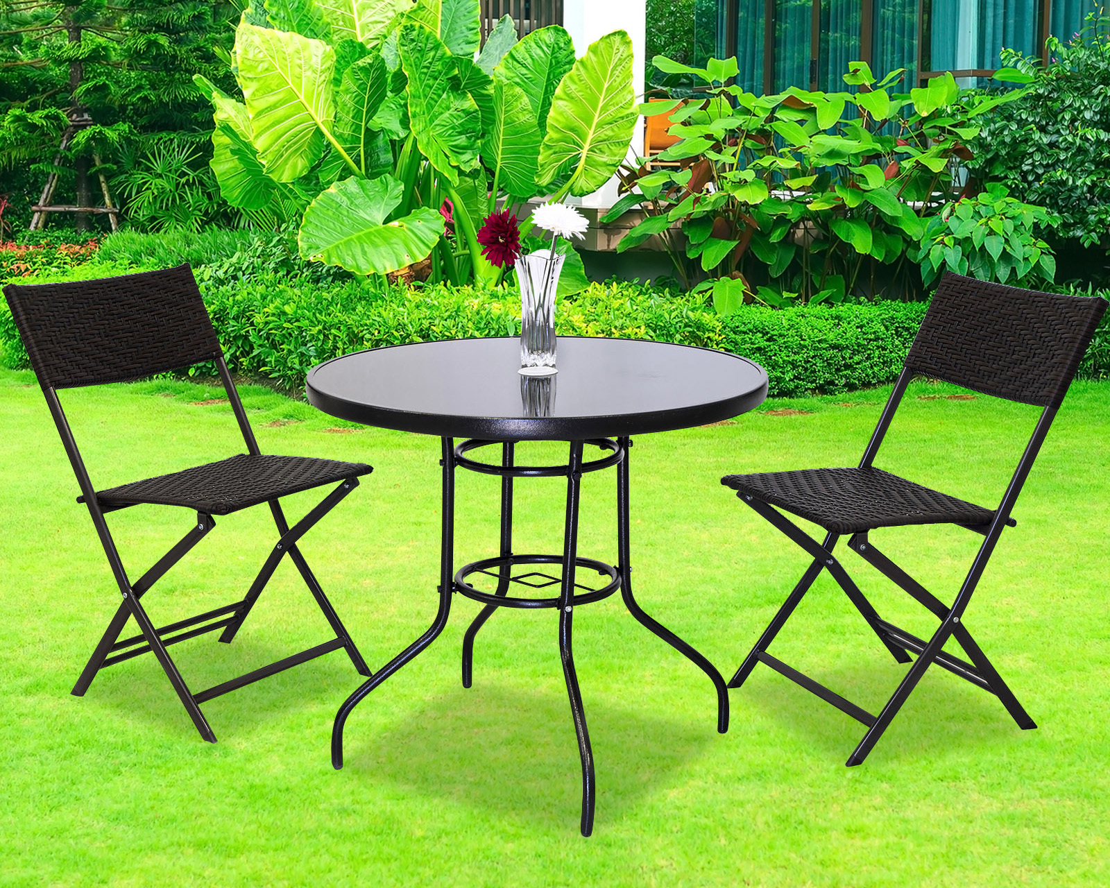 Alfresco 3 Piece Outdoor Setting (2 Rattan Chairs & Round Table)