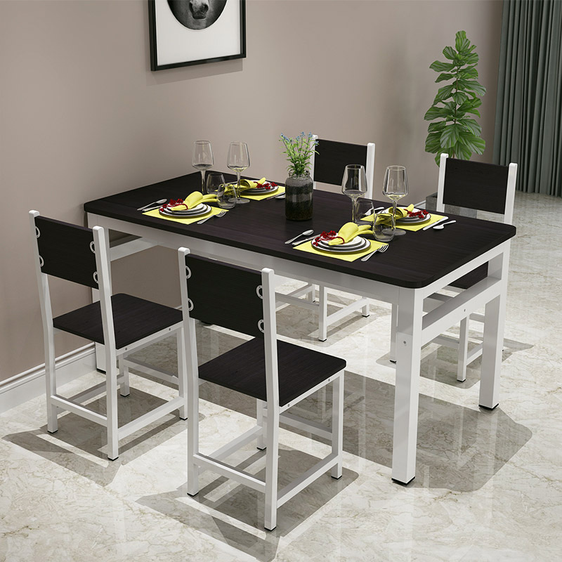 5 x Piece Set Bliss Large Wood & Steel Dining Table Chairs (Black & White)