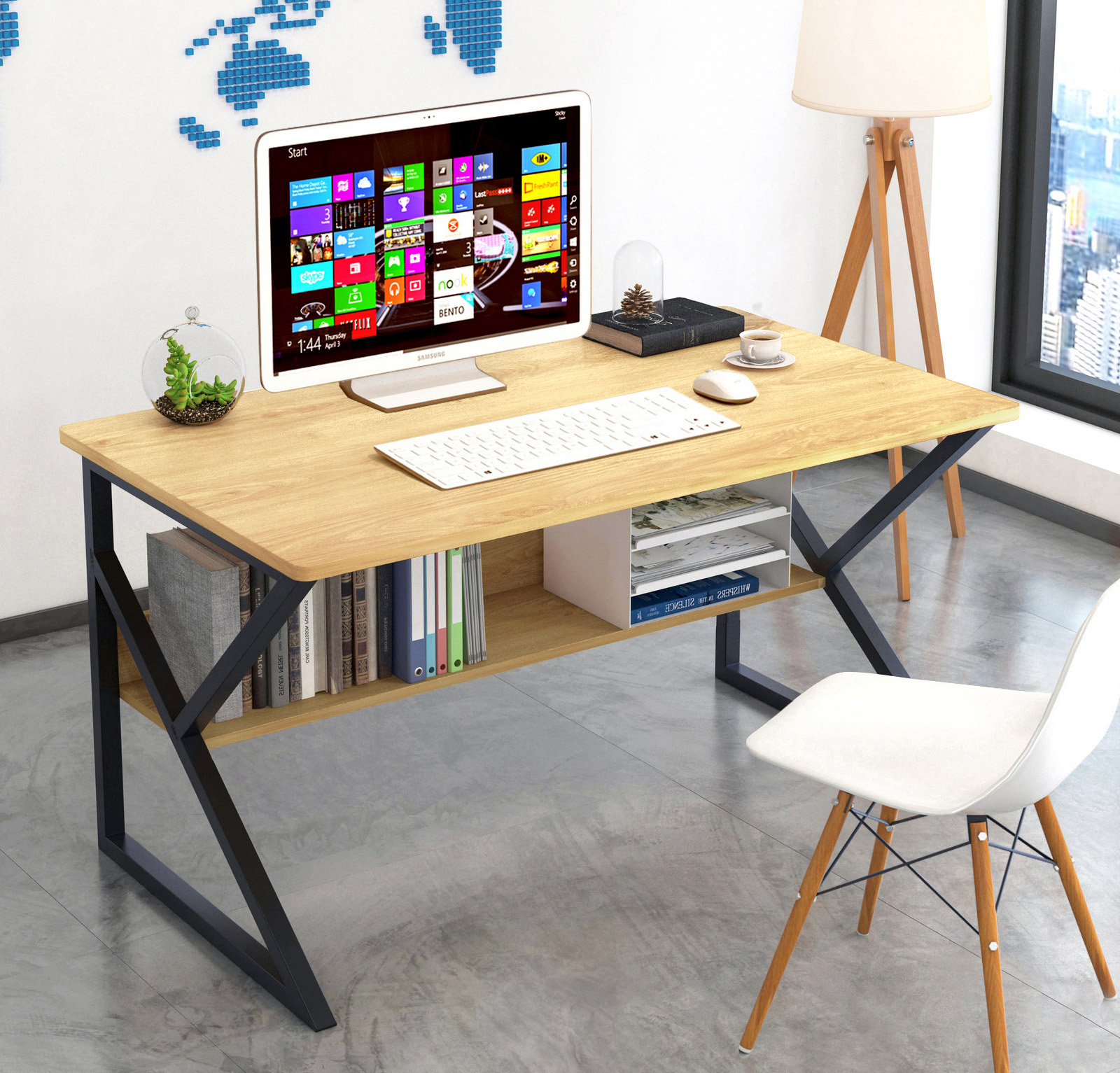 Kori Wood & Metal Computer Desk with Shelf (Oak)  - 80cm