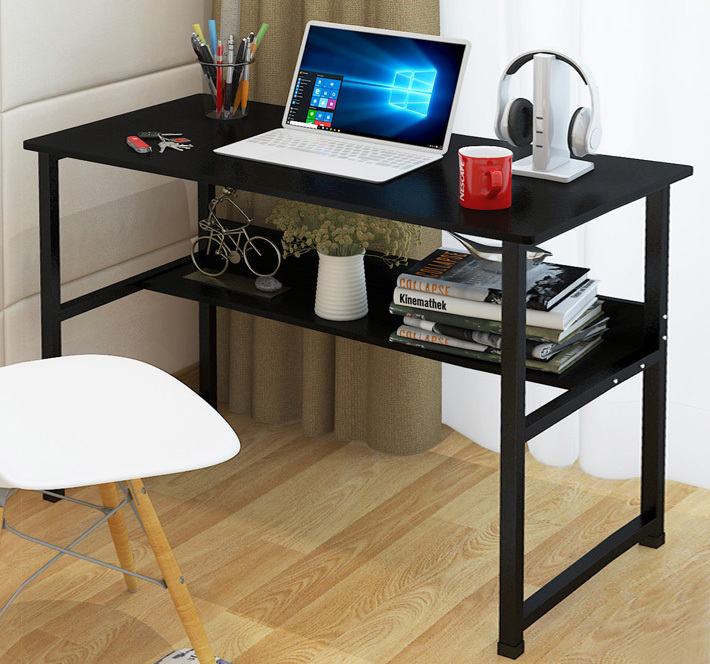 Studio Wood & Metal Computer Desk with Shelf (Black)