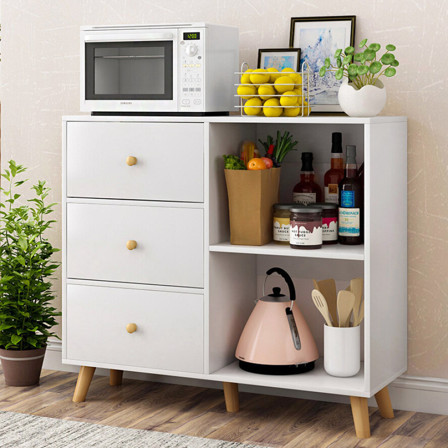 Universal Large Storage Shelf Cabinet Buffet Sideboard with Drawers (White)