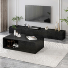 2-Piece Set Lusso Designer Wooden Coffee Table & 2.4m TV Cabinet (Black)