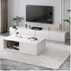 2-Piece Set Lusso Designer Wooden Coffee Table & 2.4m TV Cabinet (White)
