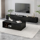 2-Piece Set Lusso Designer Wooden Coffee Table & 2m TV Cabinet (Black)