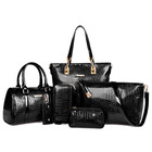 6 Pieces Leather Handbag Set Tote Shoulder Bag Clutch Purse Coin Wallet (Black)