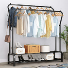 Large Wide Double 2-Tier Coat Hanging Stand Wardrobe Clothes Hanger Rack (Black)