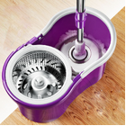 360 Degree Spin Mop & Stainless Steel Bucket Kit with Free Mop Heads (Purple)