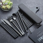 9PC Premium Cutlery Portable Travel Set Stainless Steel Knife Fork Spoon Straws (Black)