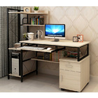 Prime Multi-function Computer Desk Workstation with Shelves & Cabinet (White Oak)