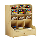 Multi-function Wooden Pen Holder Desktop Organizer Storage Box with Drawer (White Oak)