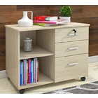 Vibe 3 Drawer and Shelf Utility Side Table with Wheels (White Oak)
