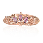 S925 Rose Gold-Plated Sterling Silver Princess Tiara Floral Ring with Adjustable Band