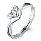 S925 Sterling Silver Love Heart Adjustable This stunning sterling silver ring showcases a highly polished, smooth surface, embellished with a brilRing