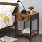 Zen Premium Rustic Wood and Steel Bedside Sofa Side Table with Drawer