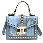 Luxe Designer Handbag Metal Studs Tote Satchel Bag Blue
