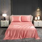 Luxury 4-Piece Silky Satin Flat Fitted Sheets Pillowcase Bed Set (Rose Gold, Double)