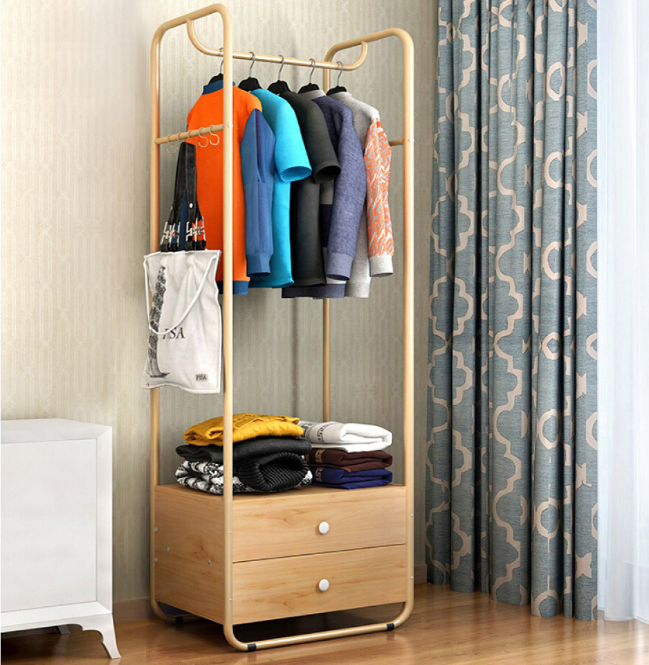 Uptown Coat Stand Wardrobe Clothing Rack with Chest of Drawers (Oak)