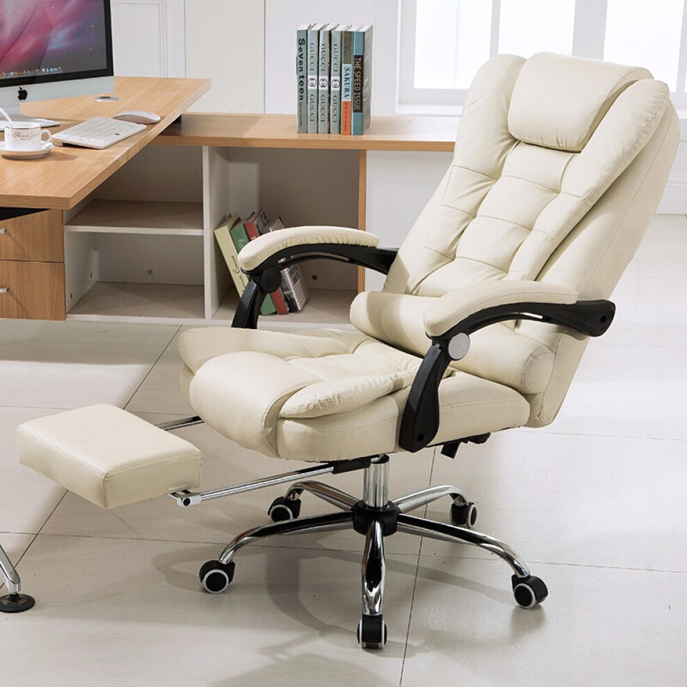 Apex Executive Reclining Office Chair with Foot Rest (White/Cream)
