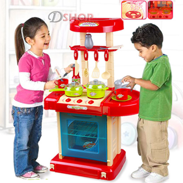 Kids Pretend Play Kitchen Toy Set Blue & Red