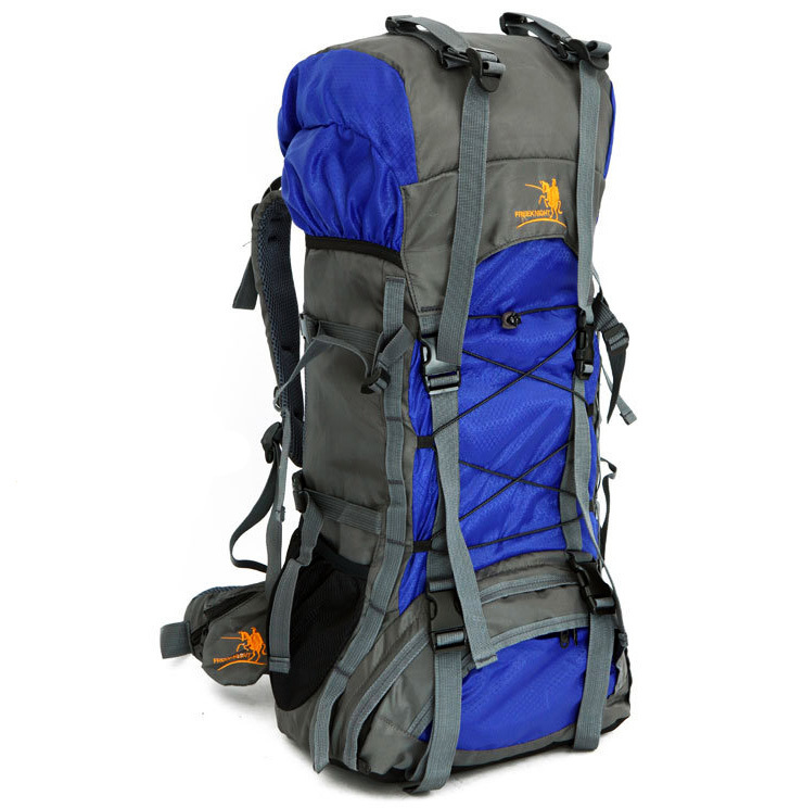 60L Large Durable Hiking Backpack Travel Bag (Blue)