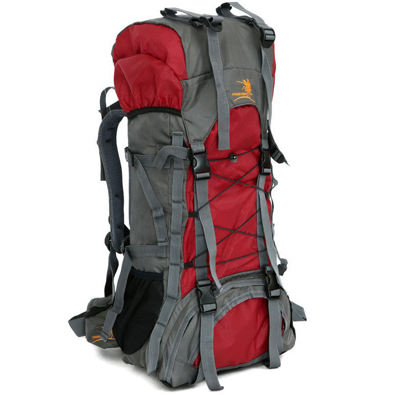 60L Large Durable Hiking Backpack Travel Bag (Red)