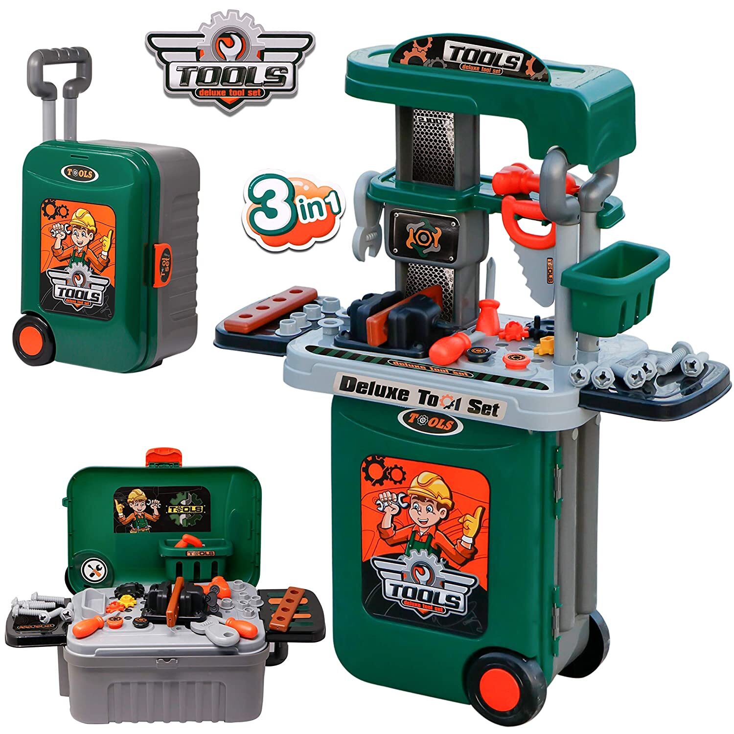3 in 1 Tool Bench Workshop Toolbox Suitcase Playset Kids Toy Set