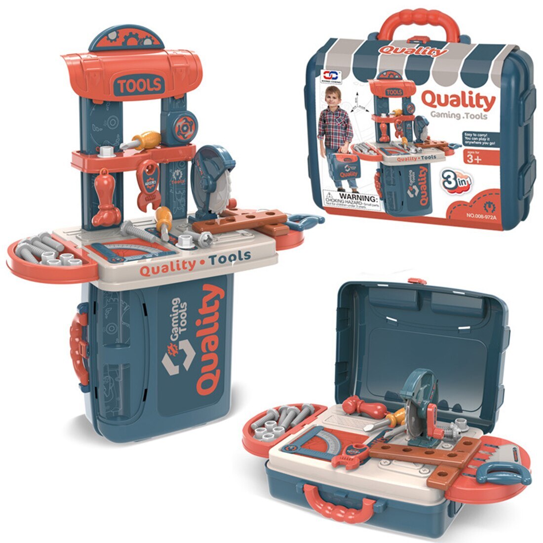 3 in 1 Tool Bench Toolbox Set Kids Pretend Play Toy 
