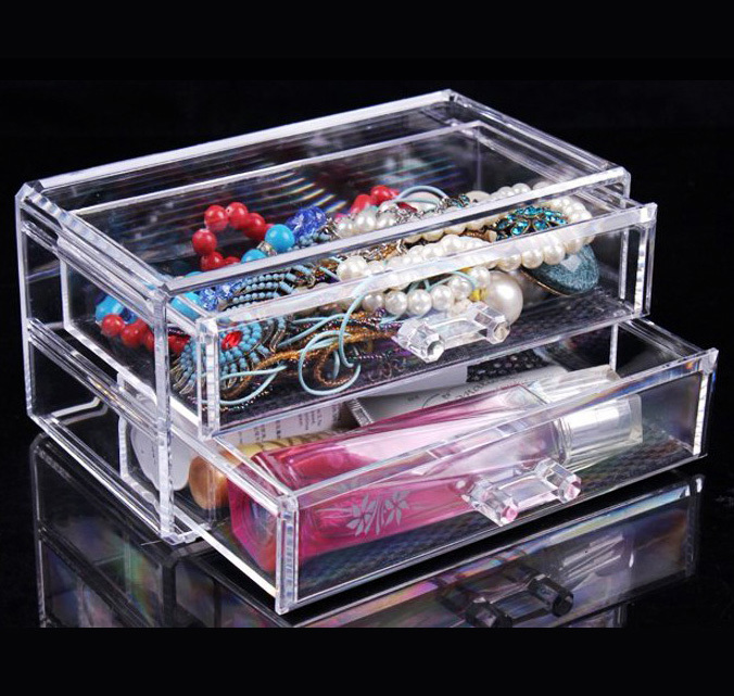2- Drawer Crystal Cosmetic Organizer Clear Jewellery Box