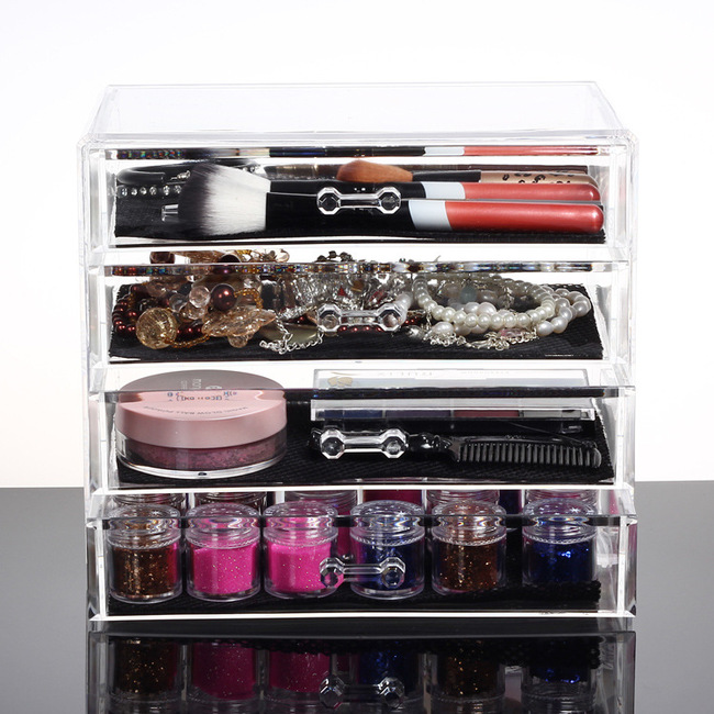 4 Large Drawers Crystal Clear Acrylic Cosmetic Makeup Display Organizer Storage Case