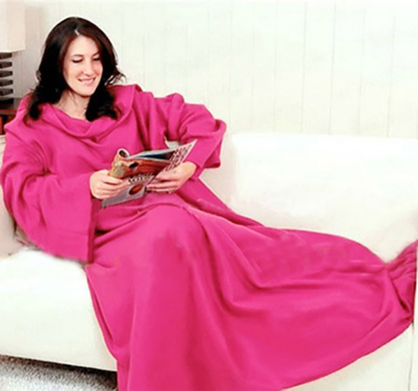 Sleeved Fleece Snuggle Blanket with Sleeves (Pink)