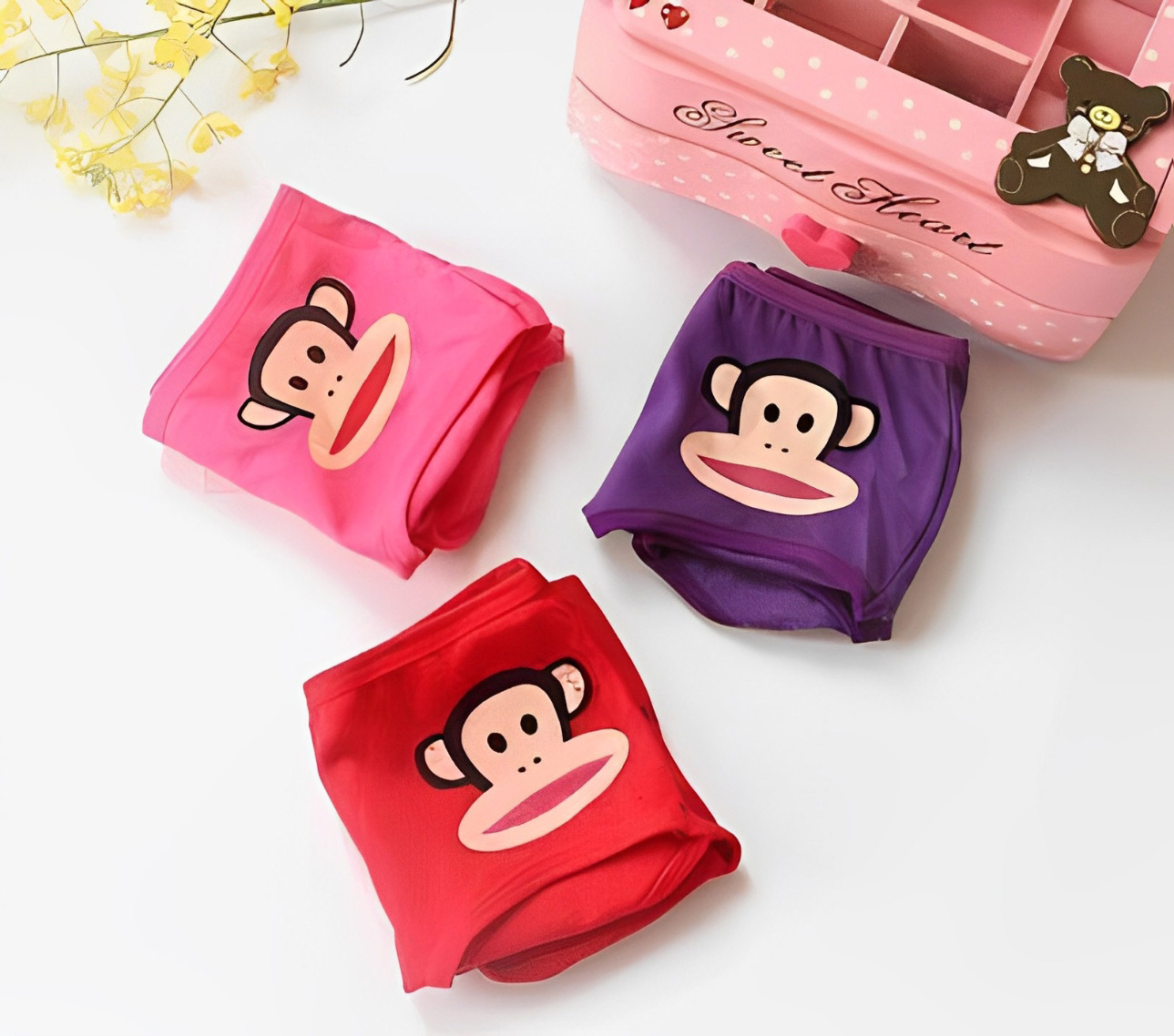 4 x Cute Monkey Print Cotton Briefs Underwear (Assorted Colours)