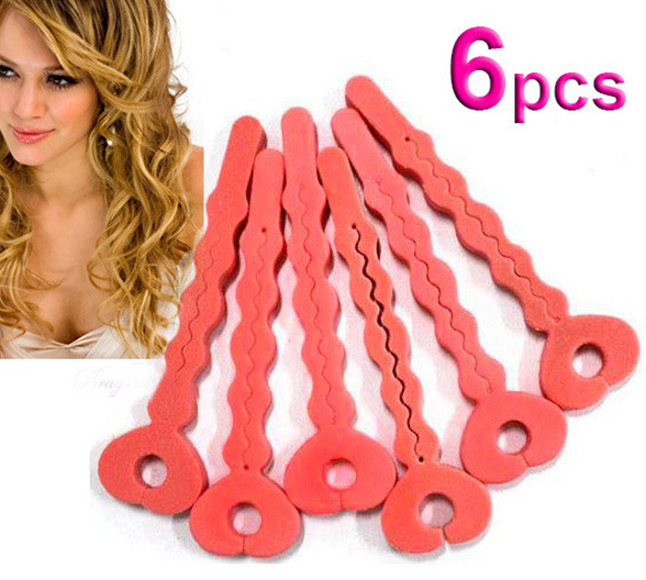 6 PCS Pink Sponge Soft Hair Curler Spiral Curls Roller DIY Salon Tool
