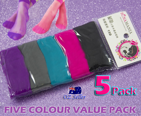 5 PK Ladies Girl Colourful Ankle Nylon Sheer Stocking Socks