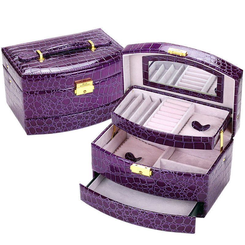 Large Luxury PU Leather Jewelry Box Storage Case (Royal Purple)