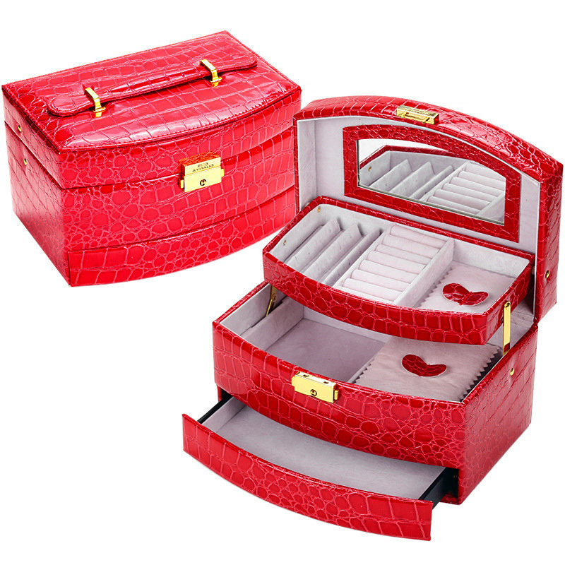 Large Luxury Pu Leather Jewellery Box, Red Leather Jewelry Box