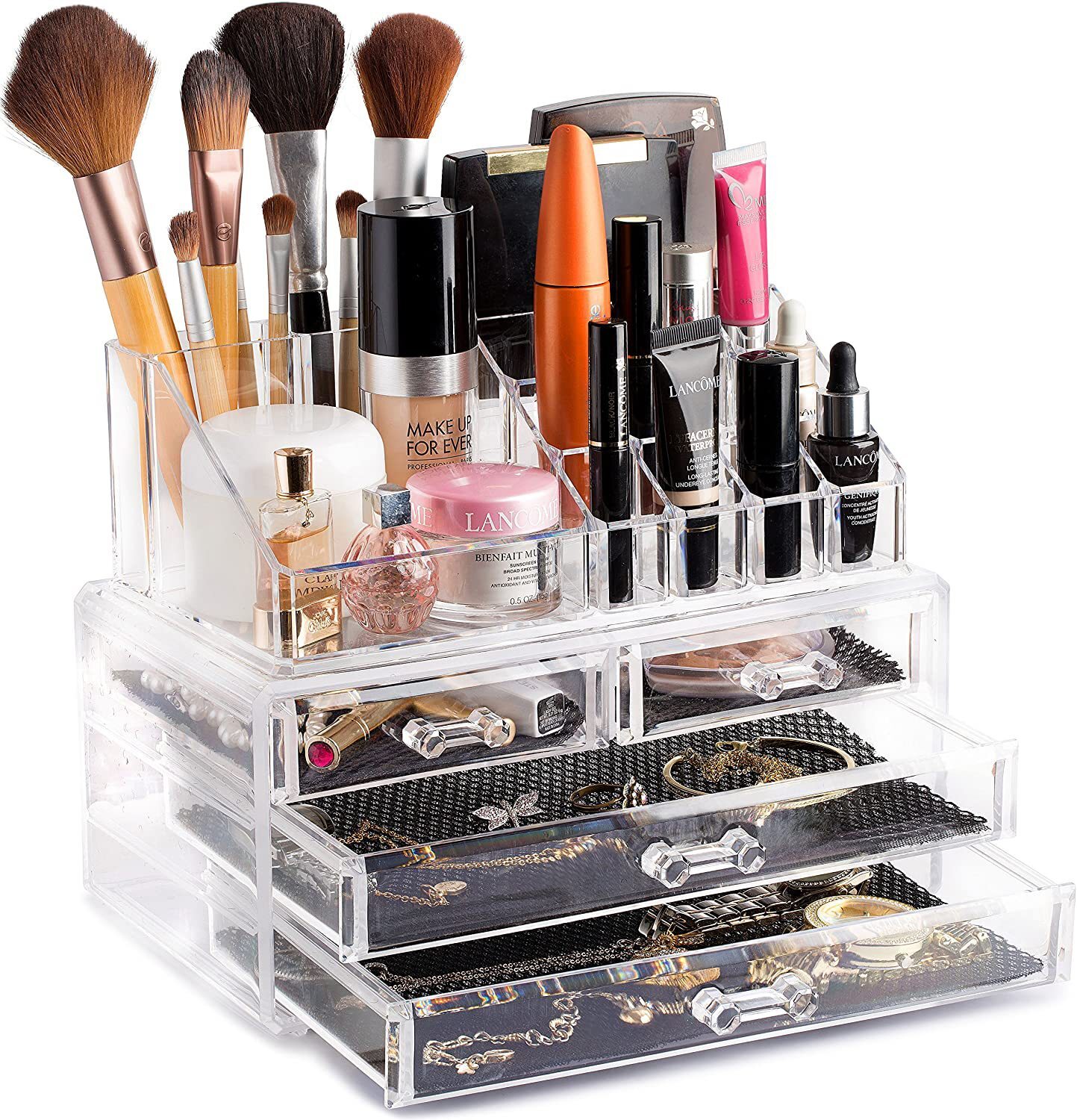 Clear Acrylic Cosmetic Makeup Display Organiser Jewellery Box 4 Drawer Storage