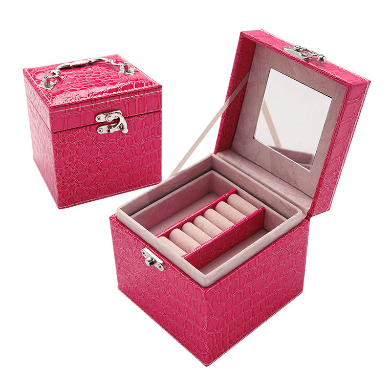 Deluxe PU Leather Jewellery Box Storage Case Organiser Gift (Pink)
