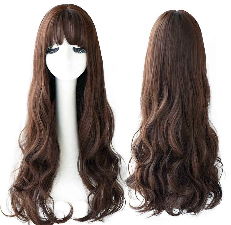 Dark Brown Long Curly Hair Wig Natural Wavy Brunette