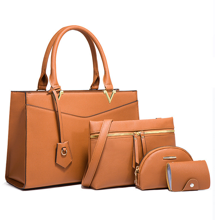 4 PCS Deluxe Faux Leather Handbag Set, Tote, Shoulder Bag, Clutch Purse ...