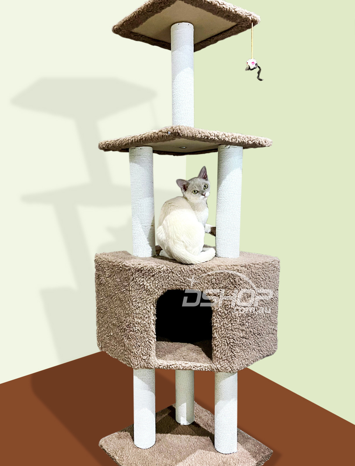 Large Cat Scratching Post Pole Tower  (Tan Brown)