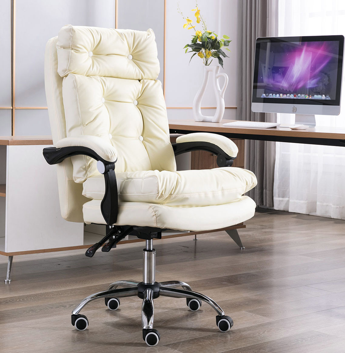 President Premium Plush Executive Reclining Office Chair (White)