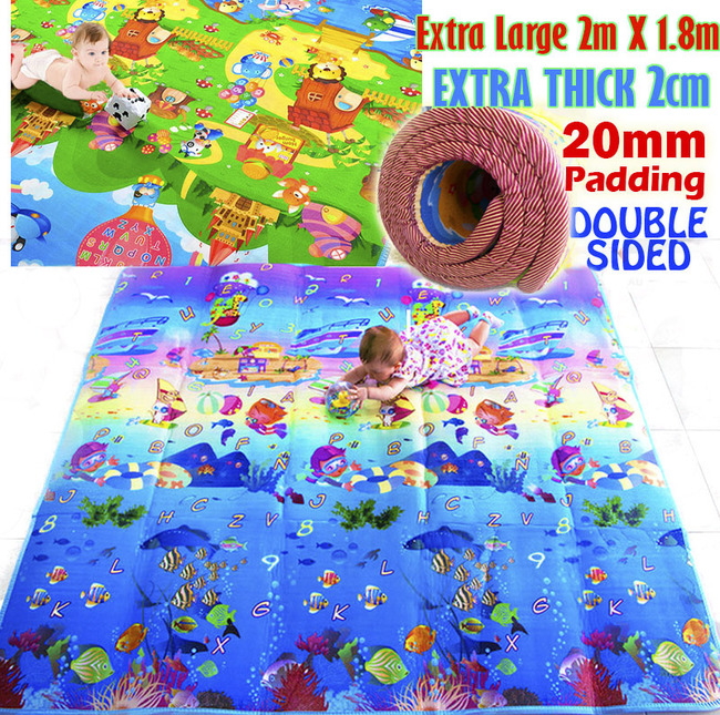 XXL Double Sided 20mm Extra Thick Baby Kids Play Mat 2m