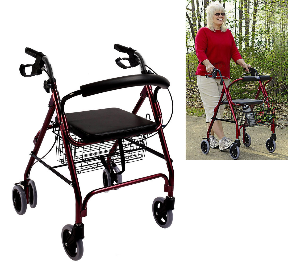 6-Wheel Senior's Foldable Rollator Mobility Walker Walking Frame with Seat