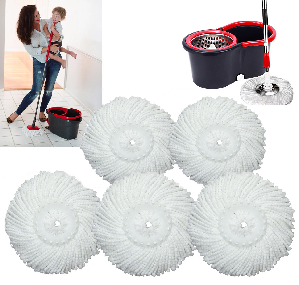 5 x Microfiber Spin Mop Heads (5 Mop Pads Only)